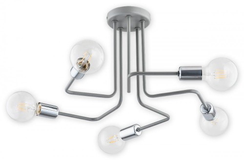Żyrandol PIXI Lemir O2745 W5 CHR – stalowa lampa sufitowa 5xE27 max 60W. Szare ramiona i chromowane nakładki dekoracyjne. Elegancki klasyczny styl.