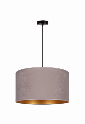 Lampa sufitowa ROLLER Duolla 81242 łączy szary zamszowy abażur ze złotym wnętrzem. Okrągła forma sprawdzi się nad stołem w jadalni oraz w salonie. Źródło światła: 1 × E27.