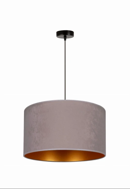 Szukasz lampy nad stół? Duolla ROLLER 81242 ma szeroki, szary abażur z zamszu i złote wnętrze. Jej prosta forma uzupełni nowoczesną jadalnię. Oprawka: 1 × E27.
