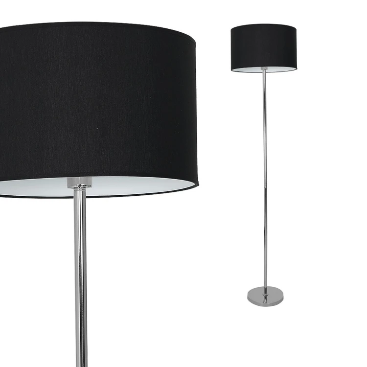 Lampa podłogowa CASINO Milagro ML6382 ma chromowaną podstawę i czarny abażur z tkaniny. Wysokość 155 cm oraz oprawka E27 sprawiają, że sprawdzi się jako dodatkowe oświetlenie przy sofie lub fotelu.
