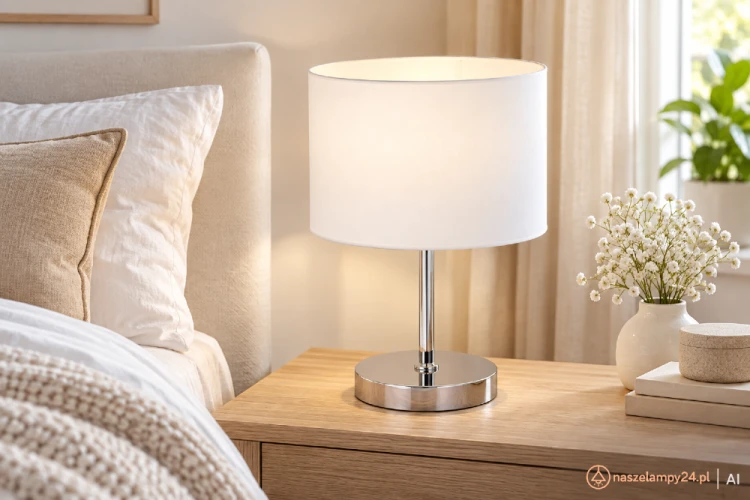 Lampa stołowa CASINO WHITE ML6375 łączy biały cylindryczny abażur z chromowanym metalem. Sprawdzi się w sypialni, salonie lub pokoju hotelowym. Żarówkę E27 o mocy do 60 W należy dokupić osobno.