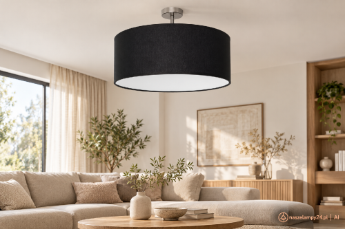 Lampa sufitowa CASINO BLACK Milagro ML6379 ma czarny abażur z tkaniny o szerokości 50 cm. Krótkie chromowane mocowanie łączy ją z sufitem. Źródło światła: 1 × E27, maks. 60 W.