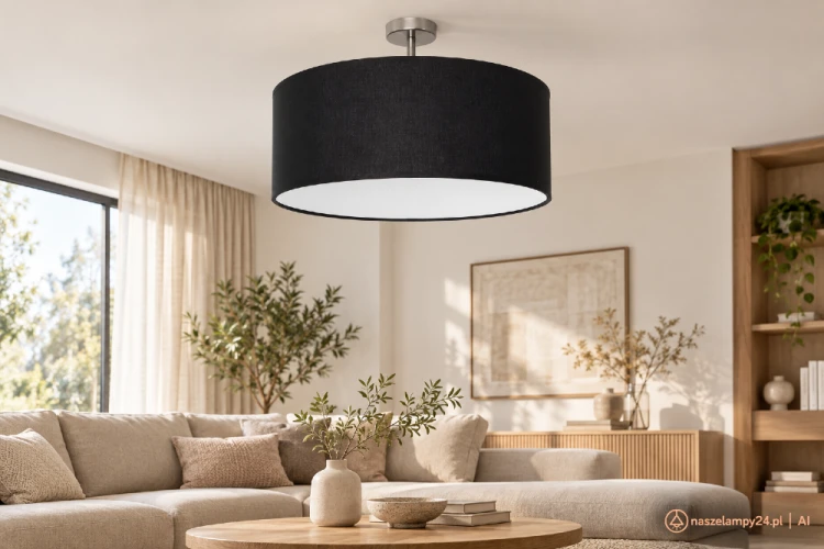 Lampa sufitowa CASINO BLACK Milagro ML6379 ma czarny abażur z tkaniny o szerokości 50 cm. Krótkie chromowane mocowanie łączy ją z sufitem. Źródło światła: 1 × E27, maks. 60 W.