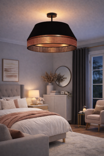 COPPER 60 cm to efektowna lampa sufitowa z miedzianym abażurem i dekoracyjnym wzorem kropek. Nowoczesne oświetlenie do wnętrz loftowych i glamour. Źródło światła 1xE27.