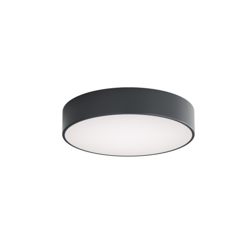 Antracytowy plafon CLEO LED Ø40 cm marki Temar ma moc 43W i emituje 4750 lm ciepłego światła 3000K. Mleczny szklany klosz osłania panel LED. Lampa sprawdzi się w salonie i jadalni.