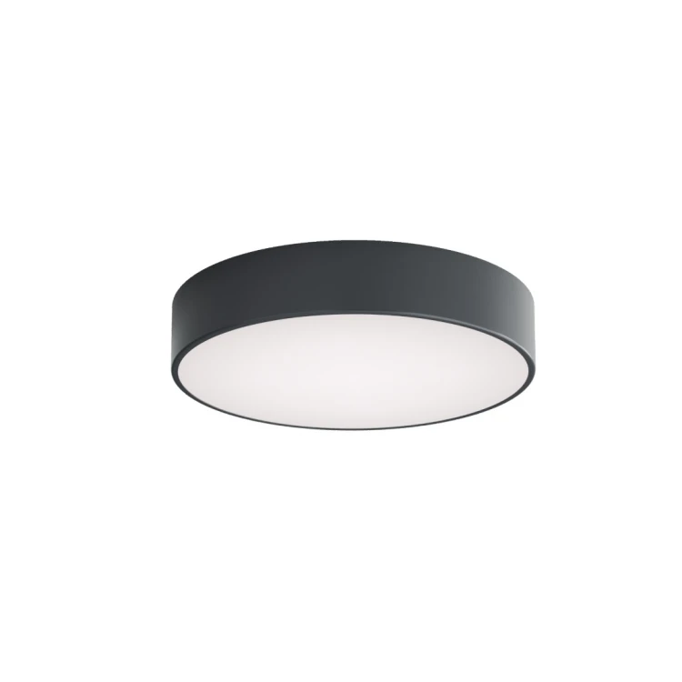 Antracytowy plafon CLEO LED Ø40 cm marki Temar ma moc 43W i emituje 4750 lm ciepłego światła 3000K. Mleczny szklany klosz osłania panel LED. Lampa sprawdzi się w salonie i jadalni.