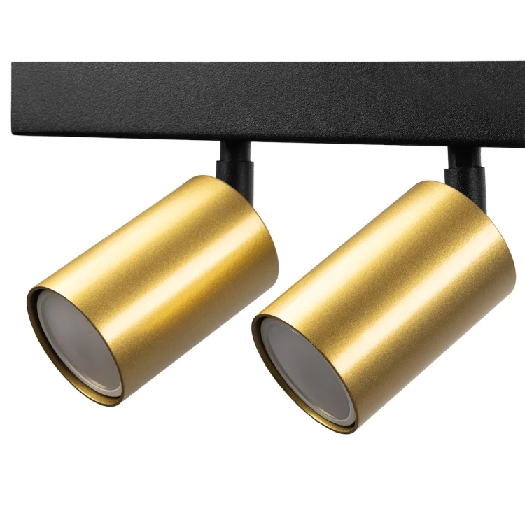 Lampa sufitowa HUDSON 4xGU10 w kolorze czarnym i złotym pasuje do drewna, betonu i jasnego kamienia. Regulowane reflektory do kuchni, jadalni i salonu. Milagro MLP0260, szerokość 90 cm, IP20. Żarówki LED osobno.