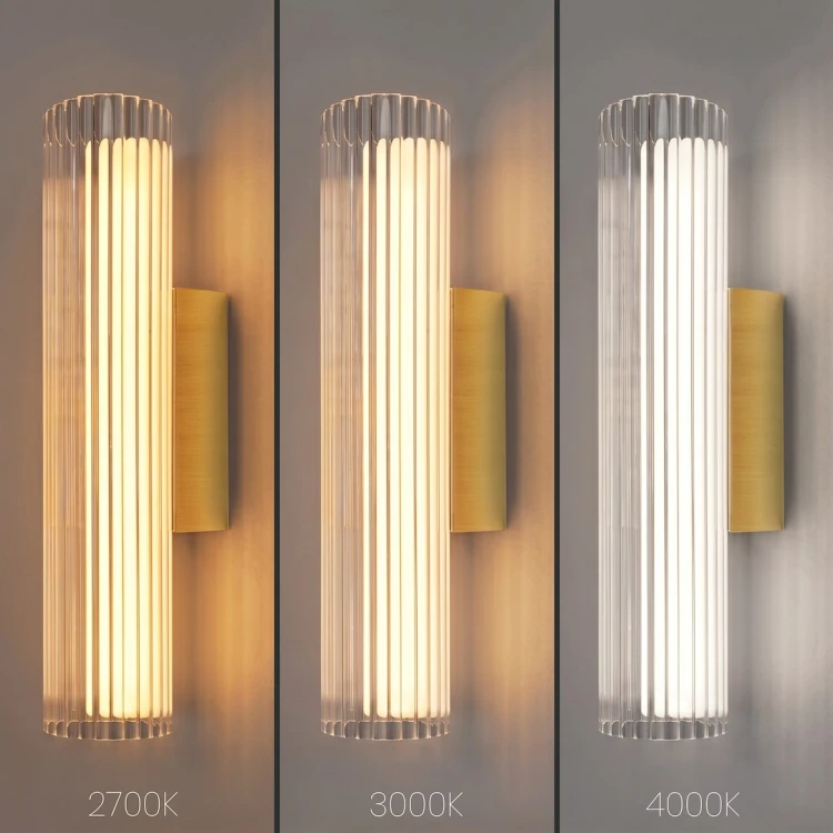 TRIVIA GOLD Milagro ML2723 łączy złoty metal z ryflowanym akrylem. Klosz 30 cm, Ø6 cm, LED 6 W i CCT 2700/3000/4000 K. Stopień ochrony IP44. Do aranżacji przy lustrze lub łóżku. Bez ściemniania i czujnika ruchu.