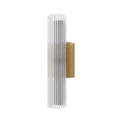 Złoty kinkiet TRIVIA GOLD Milagro ML2723 z ryflowanym kloszem z akrylu. LED 6 W, CCT 2700/3000/4000 K, IP44. Klosz 30 cm, średnica 6 cm. Do łazienki przy lustrze, sypialni i salonu. Bez funkcji ściemniania.