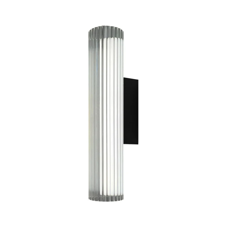Kinkiet TRIVIA ML2722 Milagro to czarna lampa łazienkowa 30 cm z ryflowanym kloszem. LED 6W, 510 lm, IP44 i wybór barwy 2700K, 3000K lub 4000K. Eleganckie oświetlenie przy lustrze. AI