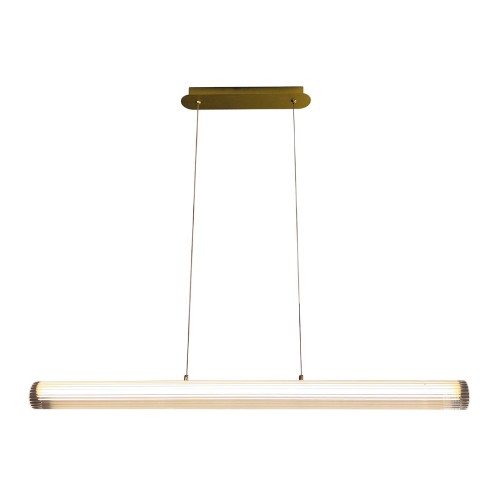Lampa wisząca TRIVIA ML2732 Milagro – złota oprawa liniowa 120 cm z ryflowanym kloszem. LED 16W, IP44 i CCT 2700K, 3000K lub 4000K. Eleganckie oświetlenie nad stół, wyspę kuchenną lub barek. AI