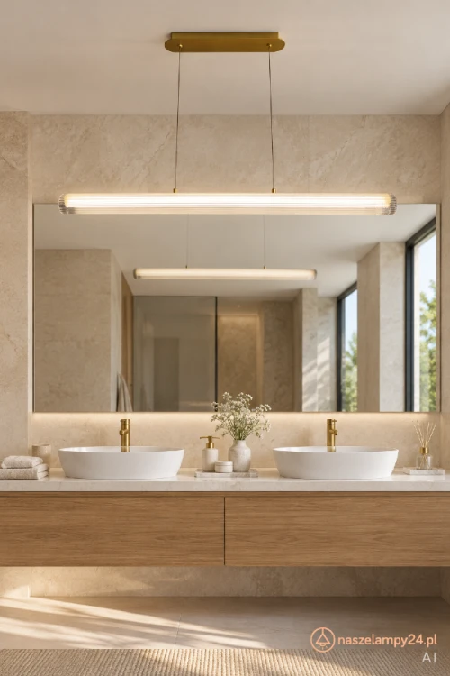Oświetl jadalnię lampą TRIVIA Gold ML2732. Liniowa forma 120 cm pasuje nad prostokątny stół. LED 16W, CCT 2700/3000/4000K oraz regulacja wysokości 30–120 cm. IP44, bez ściemniania. Milagro. AI