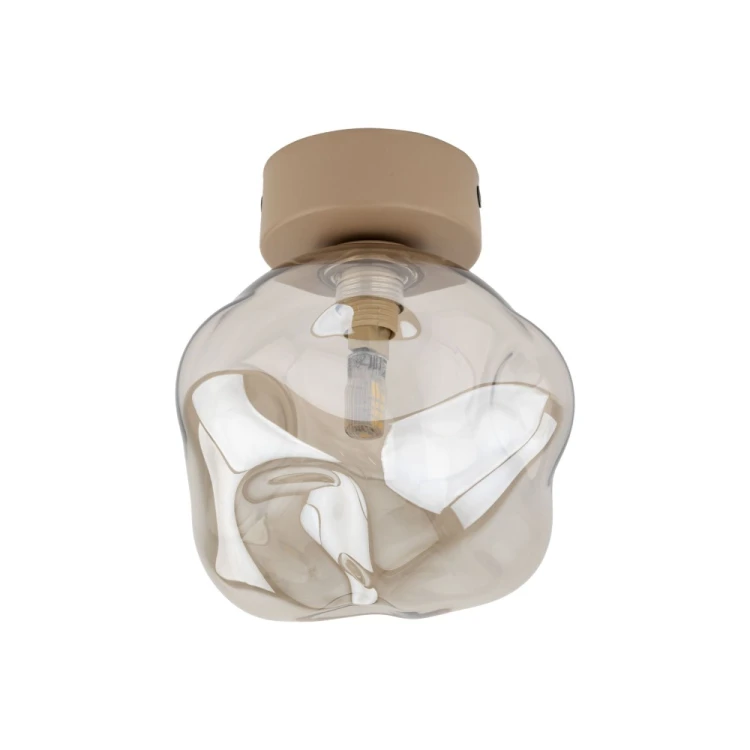 Lampa sufitowa LAVA Sabia 1xG9 beżowa 11104 wyróżnia się nieregularnym szklanym kloszem. Montowana blisko sufitu, sprawdzi się w mniejszych pomieszczeniach. Do salonu, sypialni i korytarza. Wymiary 15 × 15 × 17 cm.