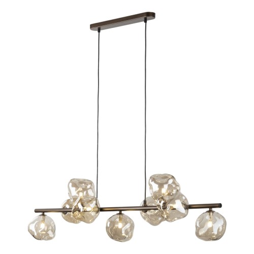 Lampa wisząca LAVA 11037 TK-Lighting: brązowa oprawa i 9 koniakowych kloszy ze szkła. Nad stół, wyspę kuchenną lub barek. Długość 116 cm, 9xG9 LED max 8 W na żarówkę, IP20. Żarówki kupisz osobno. naszelampy24.pl. AI