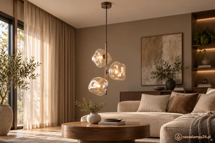 Lampa sufitowa wisząca LAVA Brown 3×G9 TK-Lighting 11036 łączy metal w kolorze brązu z koniakowym szkłem. Wymiary 29×29×90 cm. Idealna nad mały stół lub obok łóżka. Ściemnianie z odpowiednimi żarówkami i ściemniaczem.