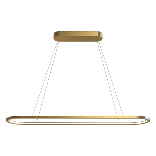 Złota lampa wisząca SATURNO Milagro ML2958 nad stół, wyspę lub barek. Owal 100×20 cm, LED 30 W, 1500 lm i wybór barwy CCT 3000/4000 K. Regulowana wysokość 30–120 cm. IP20, bez ściemniania.
