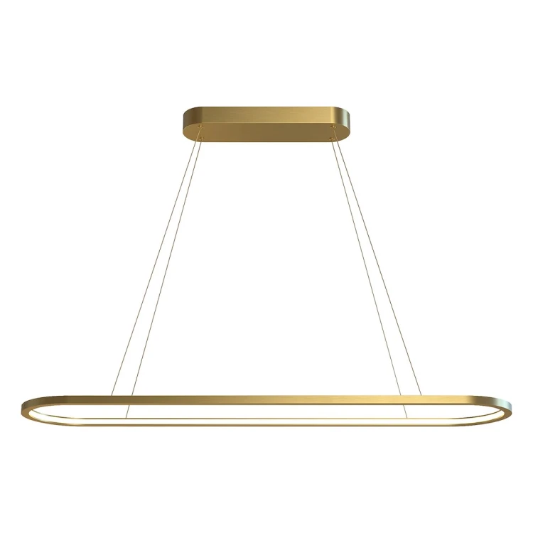 Złota lampa wisząca SATURNO Milagro ML2958 nad stół, wyspę lub barek. Owal 100×20 cm, LED 30 W, 1500 lm i wybór barwy CCT 3000/4000 K. Regulowana wysokość 30–120 cm. IP20, bez ściemniania.