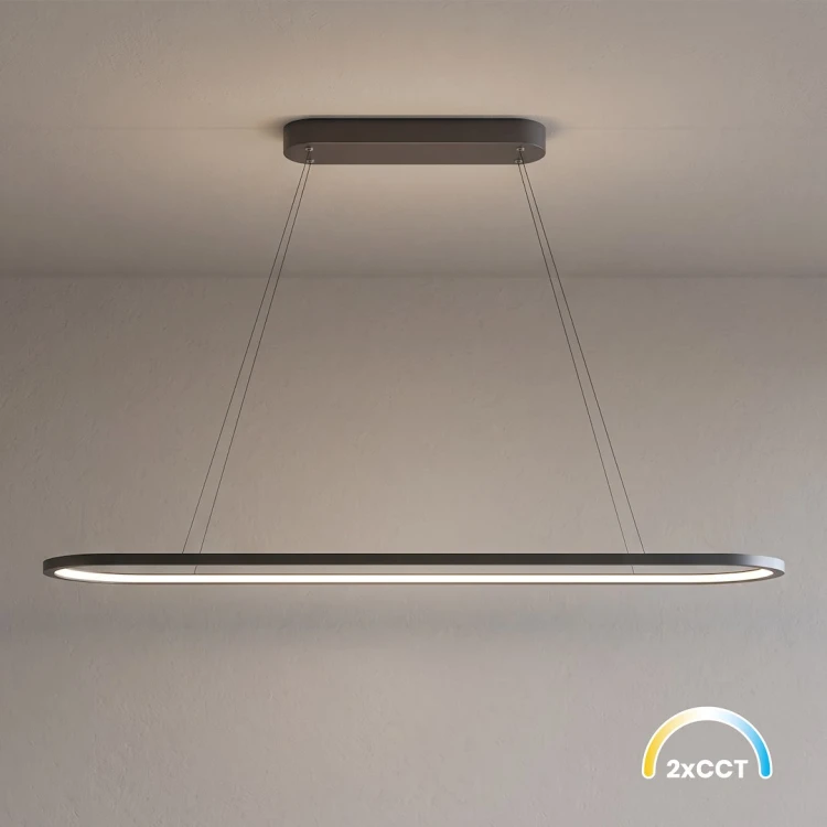 Owalna lampa wisząca SATURNO ML2957 Milagro łączy czarną kolorystykę z LED 30 W i CCT 3000/4000 K. Do wnętrz nowoczesnych i loftowych. 1500 lm, szerokość 100 cm, głębokość 20 cm. Zawieszenie 30–120 cm, IP20.