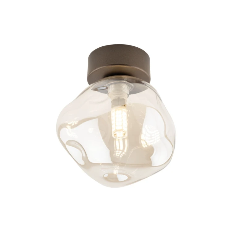 Plafon LAVA Brown TK-Lighting 11034 z brązową oprawą i koniakowym szklanym kloszem. Kompaktowa lampa sufitowa do korytarza, sypialni i salonu. Wymiary 15×15×17 cm, 1×G9 LED maks. 10 W, IP20. Żarówka do kupienia osobno.