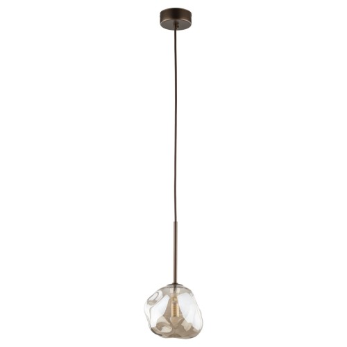 Lampa wisząca LAVA Brown TK-Lighting 11025 z brązową oprawą i koniakowym szklanym kloszem Ø15 cm. Do sypialni, nad barek lub wyspę kuchenną. Wysokość 160 cm, 1×G9 LED maks. 8 W, IP20. Żarówka do kupienia osobno.