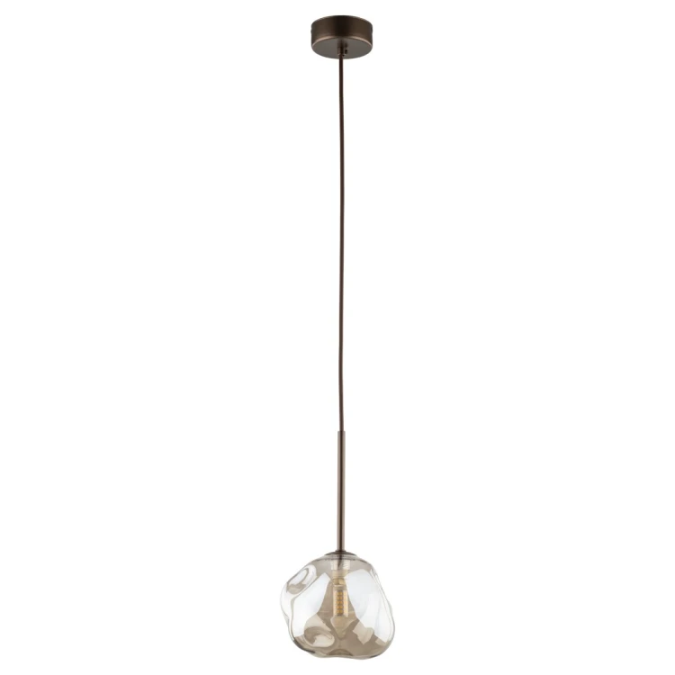 Lampa wisząca LAVA Brown TK-Lighting 11025 z brązową oprawą i koniakowym szklanym kloszem Ø15 cm. Do sypialni, nad barek lub wyspę kuchenną. Wysokość 160 cm, 1×G9 LED maks. 8 W, IP20. Żarówka do kupienia osobno.