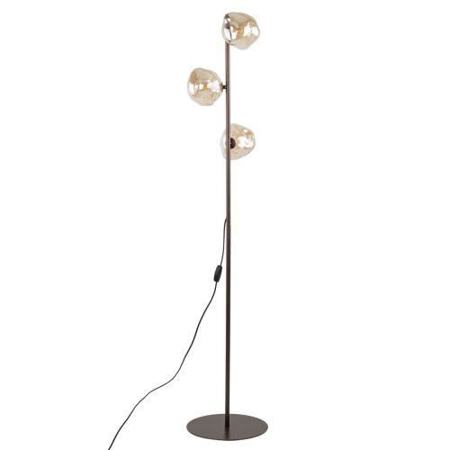 Lampa podłogowa LAVA Brown TK-Lighting 16150 z brązowym stelażem i trzema koniakowymi kloszami. Eleganckie oświetlenie salonu i sypialni. Wysokość 151 cm, 3×G9 LED maks. 8 W każda, IP20. Żarówki do kupienia osobno.