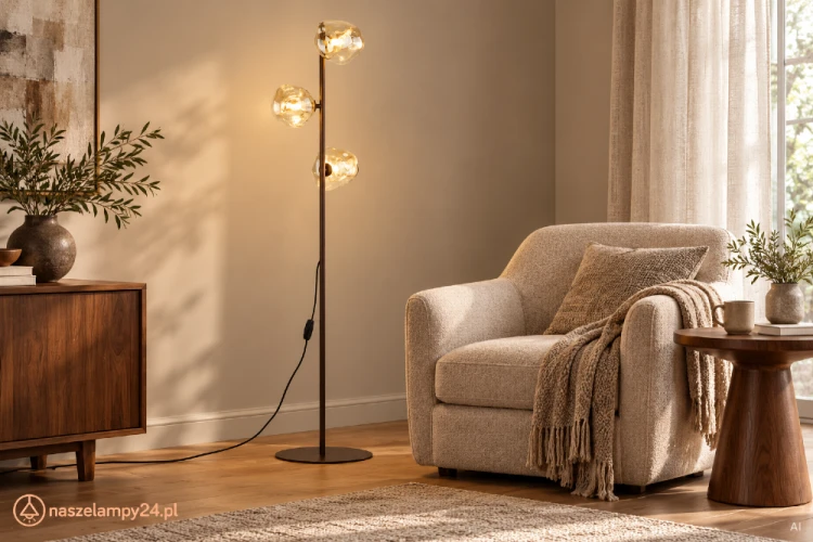 Stwórz przytulną strefę wypoczynku z lampą podłogową LAVA Brown TK-Lighting 16150. Trzy koniakowe klosze i brązowy stelaż uzupełnią salon lub sypialnię. Wysokość 151 cm, oprawki 3×G9, maks. 8 W LED każda. IP20.