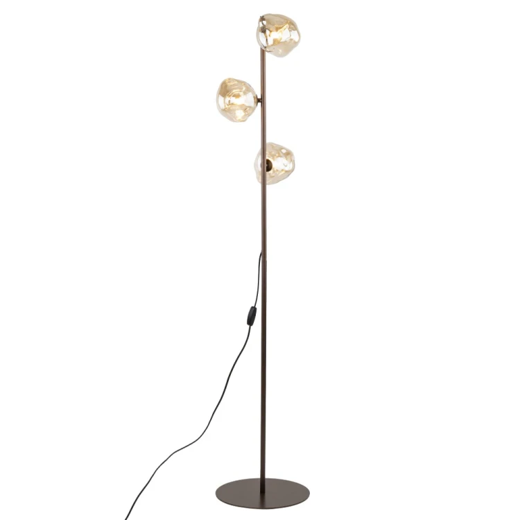 Lampa stojąca LAVA Brown TK-Lighting 16150 łączy metalowy stelaż z dekoracyjnymi szklanymi kloszami. Do wnętrz nowoczesnych, klasycznych i glamour. 3×G9 LED do 8 W każda, wysokość 151 cm, IP20. Gwarancja 2 lata.