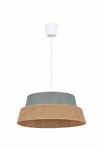 Lampa wisząca Galaxy 50 cm z bawełny i naturalnej juty w kolorze szałwii. Zwis 100 cm, oprawka E27. Idealna do salonu, jadalni i sypialni w stylu boho, skandynawskim i eko. Naturalne oświetlenie z dekoracyjnym charakterem.