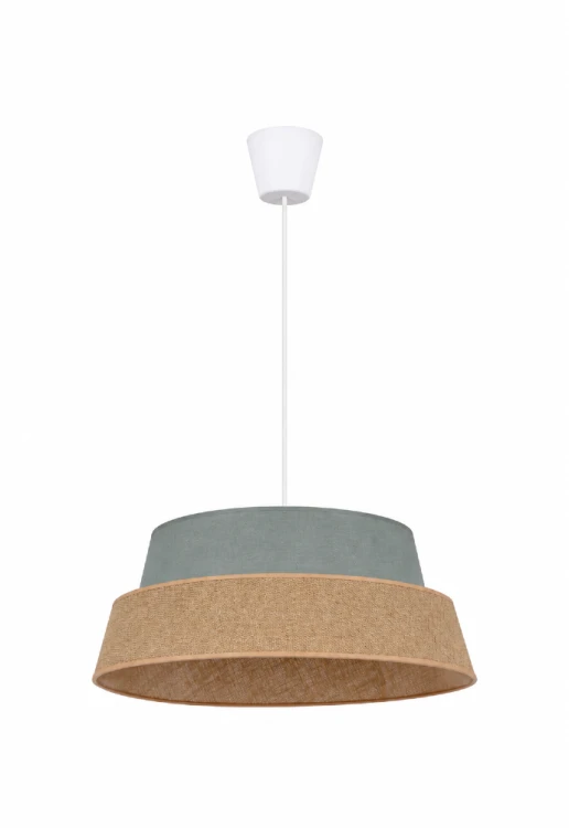 Lampa wisząca Galaxy 50 cm z bawełny i naturalnej juty w kolorze szałwii. Zwis 100 cm, oprawka E27. Idealna do salonu, jadalni i sypialni w stylu boho, skandynawskim i eko. Naturalne oświetlenie z dekoracyjnym charakterem.