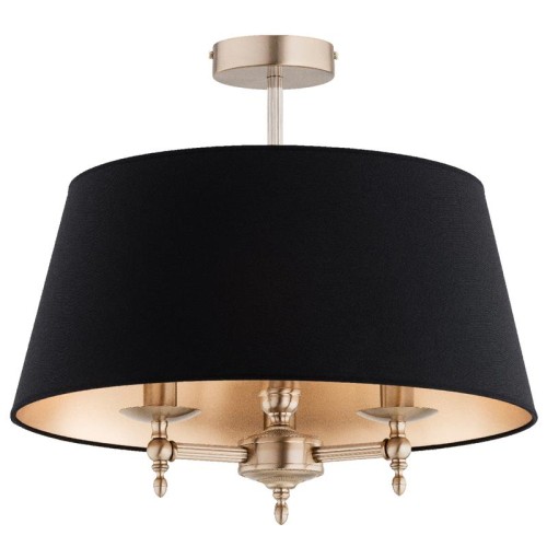 Lampa sufitowa ROKSANA MIX Alfa 62482 to eleganckie oświetlenie z czarnym abażurem ze złotym wnętrzem i patynowaną armaturą. Wykonana z metalu i tkaniny, średnica 50 cm, wysokość 46 cm. Źródło światła 3xE14, IP20, 230V. Idealna do salonu i jadalni.