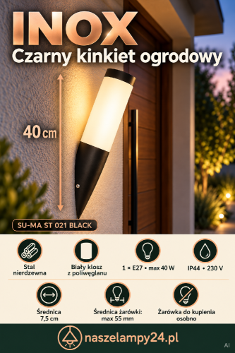 Czarny kinkiet ogrodowy INOX ST 021.png