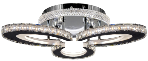 Plafon CORONA Elem DRS1420/3 8C BL łączy chrom, czerń i kryształy. LED 31 W, 2600 lm i CCT 3000–6000 K pozwalają dopasować światło do wnętrza. Szerokość 47 cm, wysokość 10 cm. Do salonu i sypialni. Model bez pilota.