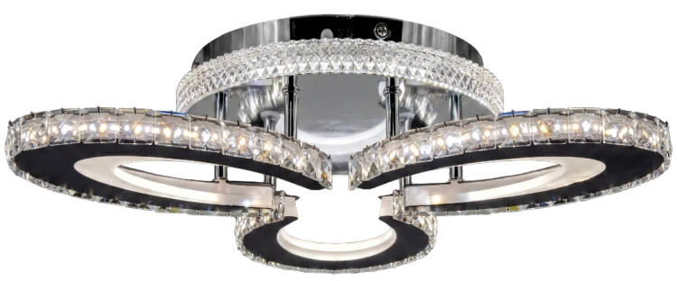 Plafon CORONA Elem DRS1420/3 8C BL łączy chrom, czerń i kryształy. LED 31 W, 2600 lm i CCT 3000–6000 K pozwalają dopasować światło do wnętrza. Szerokość 47 cm, wysokość 10 cm. Do salonu i sypialni. Model bez pilota.