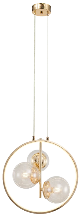 Lampa wisząca NOVA 3×E14 + LED 11W to efektowne oświetlenie nad stół, wyspę lub barek. Złote wykończenie i szklane kule dodają wnętrzu elegancji. Szerokość 35 cm, wysokość 35–155 cm. Elem DRS8202/3 TR. Bez pilota.
