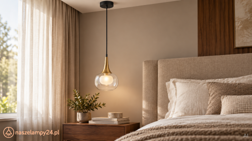 KONILA Italux to elegancka lampa sufitowa w kolorze mosiądzu i czerni. Przezroczysty klosz z białym wnętrzem podkreśla lekkość formy. Oświetlenie do salonu, kuchni i sypialni. 1×G9 maks. 10 W, średnica 16 cm, wysokość 105 cm, IP20.