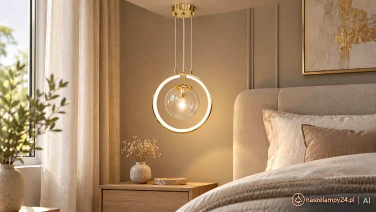 Złota lampa NOVA ze szklaną kulą i podświetlanym pierścieniem pasuje do wnętrz nowoczesnych i glamour. E14 maks. 40W + LED 5W ze zmienną barwą 3000–6000K. Szerokość 25 cm, wysokość 25–125 cm. Model Elem DRS8202/1 TR.