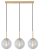 Złota lampa wisząca LEO Elem 7465/3 TR z trzema przezroczystymi szklanymi kulami pasuje nad stół, wyspę lub barek. Oprawki 3×E14 pozwalają dobrać żarówki. Szerokość 60 cm, wysokość 80 cm. Metal i szkło, waga 1,6 kg.
