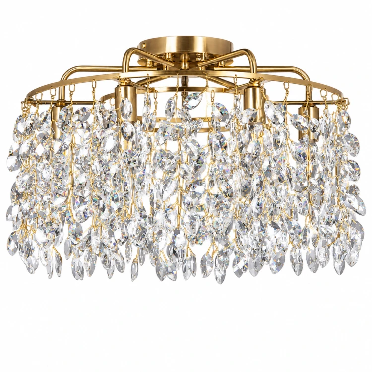 Lampa sufitowa PRIMAVERA Venti P-E2661/6 łączy patynową armaturę z transparentnymi kryształkami. Sześć oprawek E14 pozwala dobrać źródła światła. Średnica 50 cm, wysokość 35 cm. Eleganckie oświetlenie salonu, sypialni i jadalni.