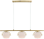 Lampa wisząca KONGO Elem 8367/3A DTR łączy złotą listwę z trzema białymi szklanymi kloszami. Dekoracyjne łuki podkreślają kulistą formę. Oprawki 3xE27, szerokość 90 cm, wysokość 18–100 cm. Nad stół, wyspę kuchenną lub barek.