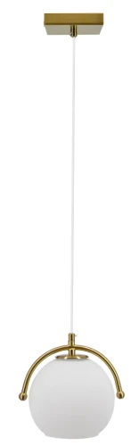 Złota lampa wisząca KONGO 1xE27 Elem 8367/1A DTR z białym szklanym kloszem. Elegancka nad stolik nocny, mały stół lub barek. Szerokość 18 cm i regulowana wysokość 18–100 cm ułatwiają dopasowanie do wnętrza.
