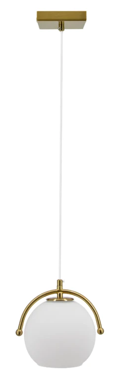 Złota lampa wisząca KONGO 1xE27 Elem 8367/1A DTR z białym szklanym kloszem. Elegancka nad stolik nocny, mały stół lub barek. Szerokość 18 cm i regulowana wysokość 18–100 cm ułatwiają dopasowanie do wnętrza.