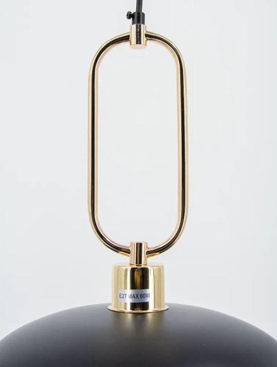 NEXO Elem to metalowa lampa wisząca w kolorze czarnym i złotym. Owalny detal zawieszenia podkreśla jej dekoracyjny charakter. Model 7895/1 BL TR: 1xE27, szerokość 27 cm, wysokość regulowana 41–120 cm.