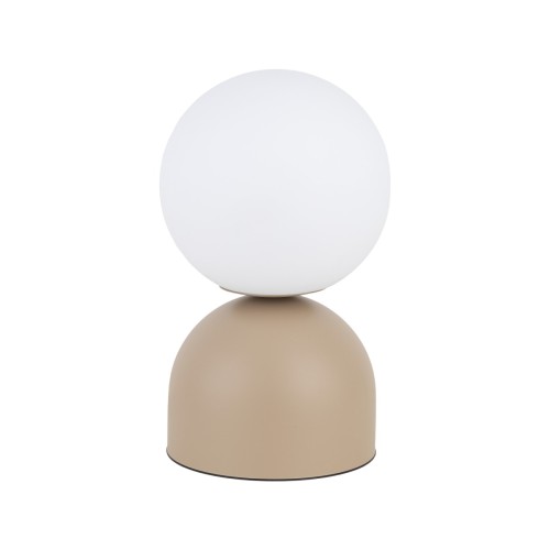 Lampka nocna MIKI BIG SABIA TK Lighting 11498 łączy beżową podstawę z białym, szklanym kloszem. Idealna na komodę do salonu lub szafkę w sypialni. Wysokość 52 cm, szerokość 30 cm, oprawka E27 LED max 15 W. Wyposażona we włącznik.