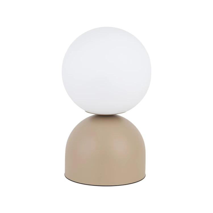 Lampka nocna MIKI BIG SABIA TK Lighting 11498 łączy beżową podstawę z białym, szklanym kloszem. Idealna na komodę do salonu lub szafkę w sypialni. Wysokość 52 cm, szerokość 30 cm, oprawka E27 LED max 15 W. Wyposażona we włącznik.