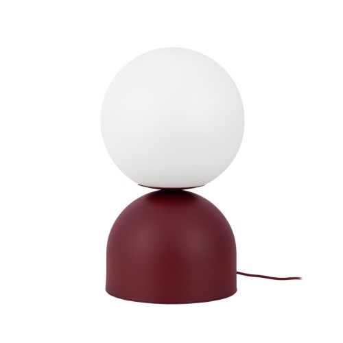 Lampka stołowa MIKI BIG BURGUND TK-Lighting 16217 łączy bordową podstawę z białym, szklanym kloszem. Idealna do salonu i sypialni. Wysokość 52 cm, szerokość 30 cm, oprawka E27 LED max 15 W. Posiada włącznik. Żarówka do kupienia osobno.