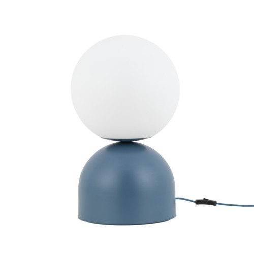 Lampka stołowa MIKI BIG NAVY TK-Lighting 11431 łączy niebieską podstawę z białym, szklanym kloszem. Idealna do salonu i sypialni. Wysokość 52 cm, szerokość 30 cm, E27 LED max 15 W i włącznik. Żarówka do kupienia osobno.
