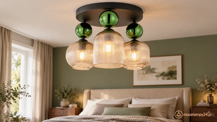 Zielona lampa Sophia w przytulnej sypialni.png