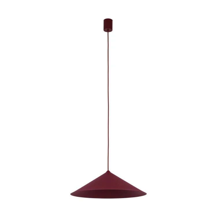 Lampa wisząca LUME TK-Lighting 11696 w kolorze burgund. Metalowy klosz stożkowy Ø40 cm, wysokość całkowita 145 cm. Źródło GX53 LED w komplecie, ciepła barwa 3000 K i 560 lm. Stylowe oświetlenie nad stół lub wyspę.