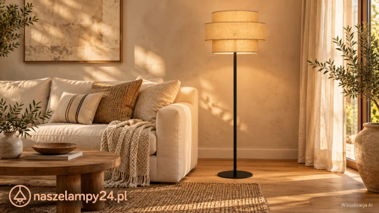 Stwórz przytulny kącik wypoczynkowy z lampą stojącą CALISTO 5405. Beżowa juta i czarna podstawa pięknie komponują się z drewnem oraz lnem. Wymiary 50 × 50 × 155 cm. Jedno źródło światła E27, maks. 15 W LED.